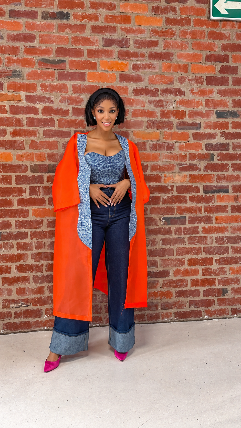 Pabi Kimono (Orange) + Thabi Corset Top + Mantso Denim